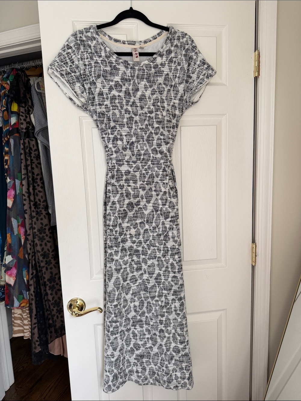 dolan White and Gray Leopard Print Maxi Dress